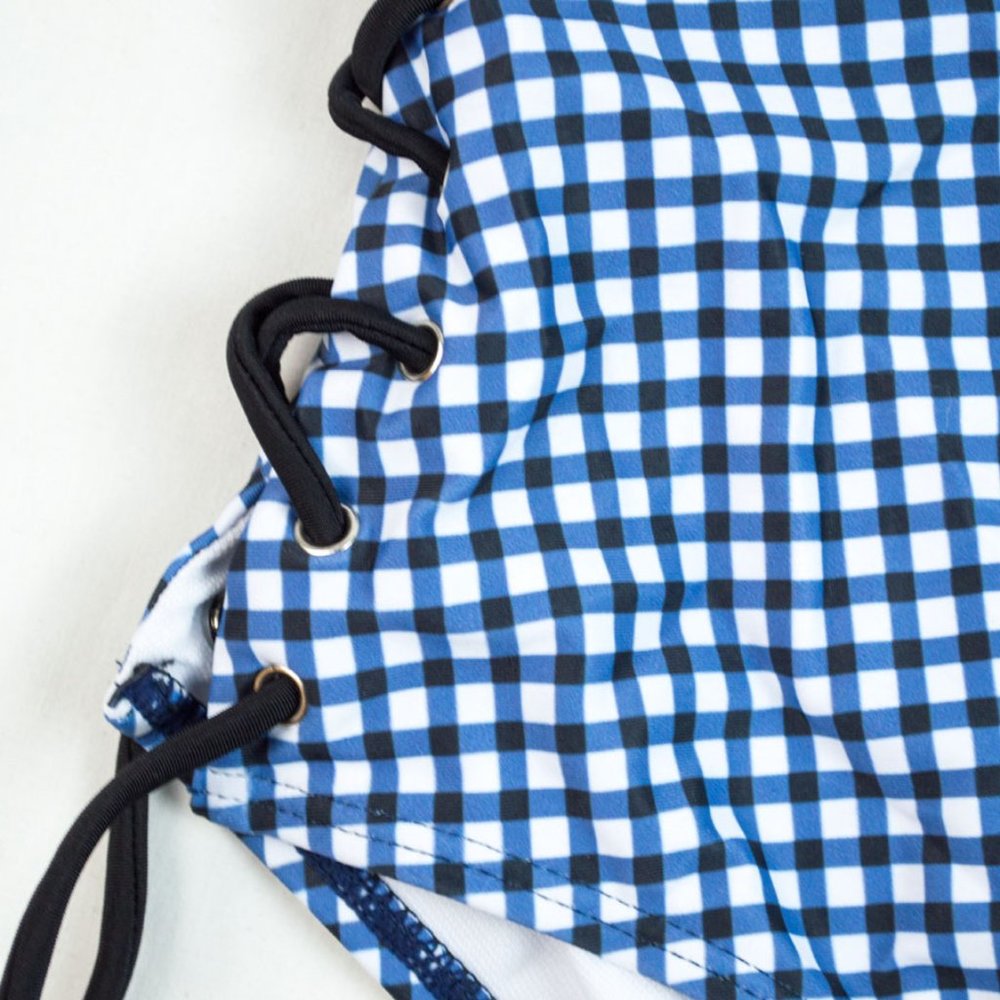 AONIHUA Blue Gingham Bikini Top High-Waist Bottoms - Picture 7 of 13